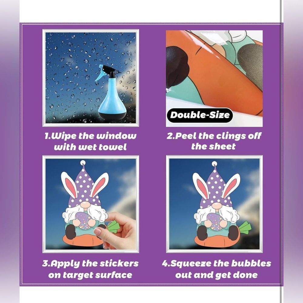 Gnome Easter Window Clings - 9 Sheets Stickers for Glass Windows NIP 2 set - Picture 5 of 10